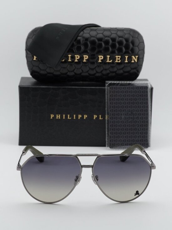 Philipp Plein SPP007V 0508 Aviator Unisex Sunglasses – Gunmetal / Grey main image 4